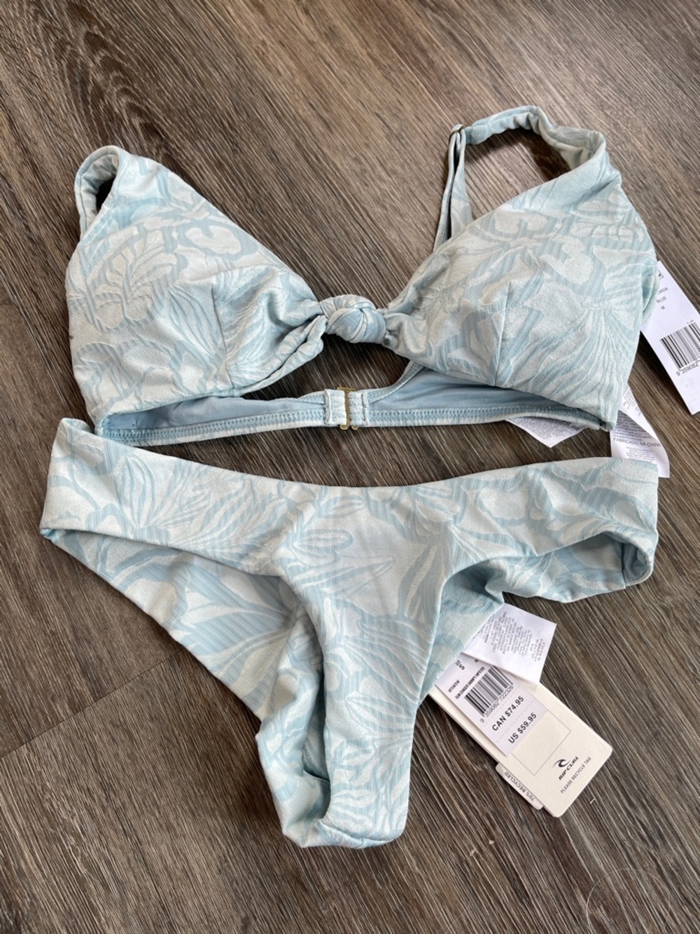 Rip Curl Light Blue Floral Knot-Front Bandeau Bikini